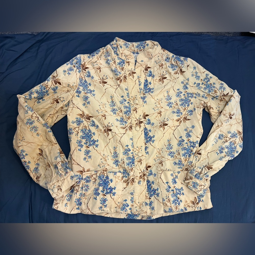 Vintage Floral Corduroy Button Up Shirt By Susan Small Made In England